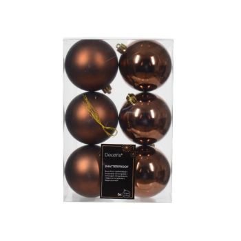 Decoris kunststof kerstbal 8cm espresso 6 stuks