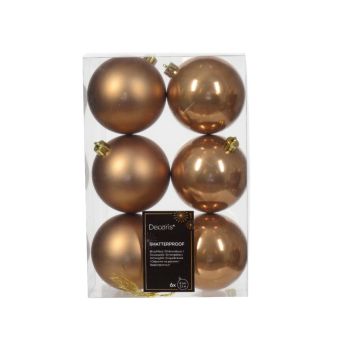 Decoris kunststof kerstbal 8cm gember 6 stuks