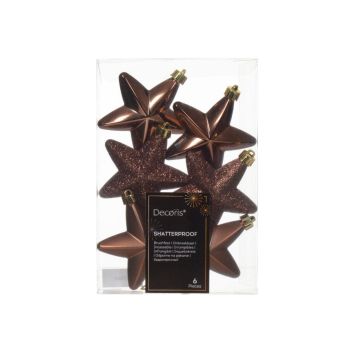 Decoris kunststof kerstbal ster 7.5cm espresso 6 stuks