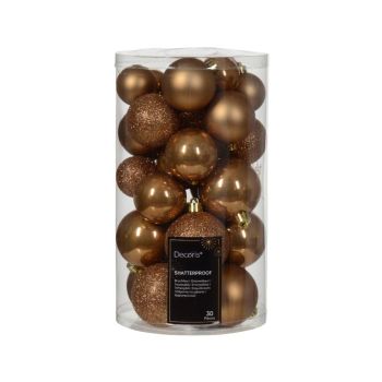 Decoris kunststof kerstballen mix bruin 30 kerstballen stuks