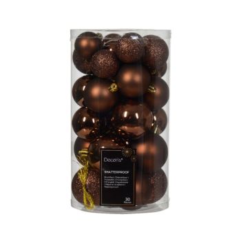 Decoris kunststof kerstballen mix bruin 30 kerstballen stuks