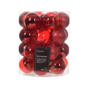 Decoris kunststof kerstballen rood 25 stuks