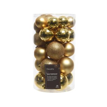 Decoris kunststof kerstballen mix goud 30 stuks