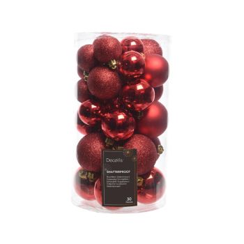 Decoris kunststof kerstballen mix rood 30 kerstballen stuks