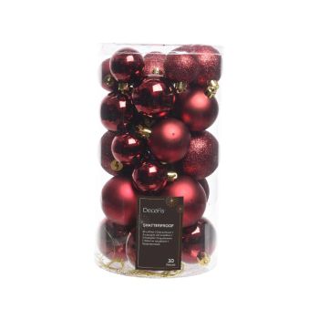 Decoris kunststof kerstballen mix rood 30 kerstballen stuks