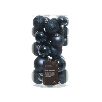 Decoris kunststof kerstballen mix blauw 30 kerstballen stuks