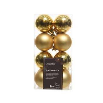 Decoris kunststof kerstbal 4cm licht goud 16 stuks