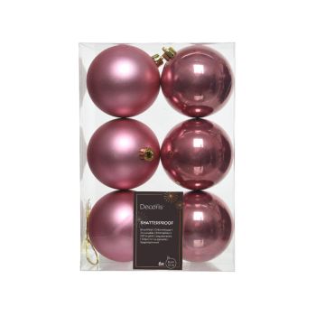 Decoris kunststof kerstbal 8cm velours roze 6 stuks