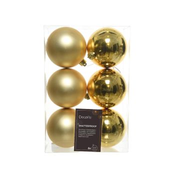 Decoris kunststof kerstbal 8cm licht goud 6 stuks