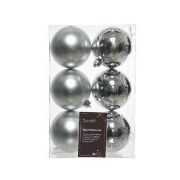 Decoris kunststof kerstbal 8cm zilver 6 stuks