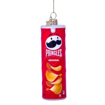 Vondels glazen kerstbal pringles chips bus 12cm rood 