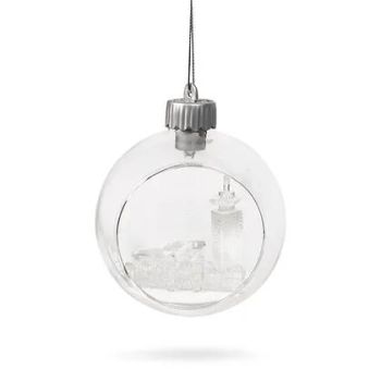 De Ballen Uit glazen kerstbal open skyline amsterdam led 10cm transparant, wit 