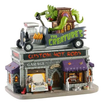 Lemax the creature´s custom hot rod shop, b/o led Spooky Town 2020