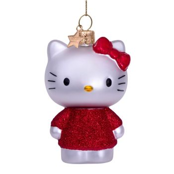 Vondels glazen kerstbal Hello Kitty rode jurk 9cm wit 