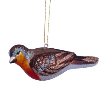 Vondels glazen kerstbal vogel roodborst 11cm bruin 