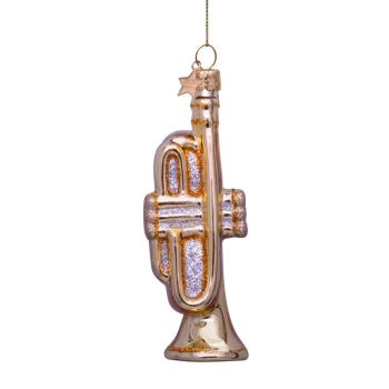 Vondels glazen kerstbal trompet 10.5cm goud 