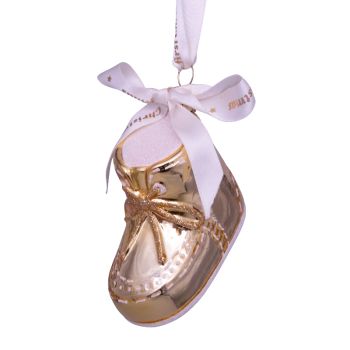 Vondels glazen kerstbal schoen 'baby's first christmas' 8cm goud 