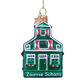 Vondels glazen kerstbal zaans huisje 8cm groen 