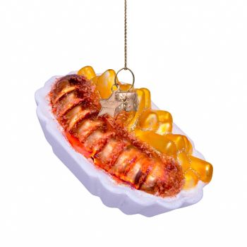 Vondels glazen kerstbal friet met curryworst 9cm multi 