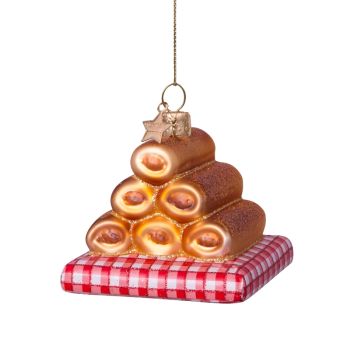 Vondels glazen kerstbal worstenbroodjes 6cm multi 