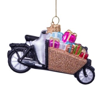 Vondels glazen kerstbal bakfiets met cadeautjes 11cm multi 