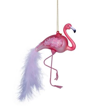 Vondels glazen kerstbal vogel flamingo 15cm roze 