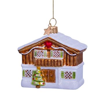 Vondels glazen kerstbal skihut 7.5cm multi 