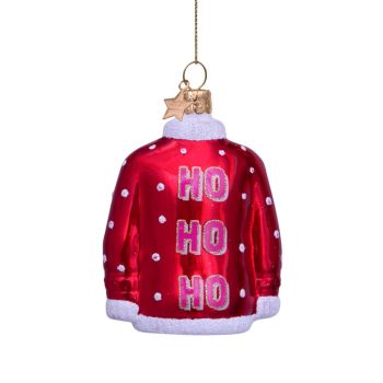 Vondels glazen kerstbal kersttrui 'ho ho ho' 8cm rood 