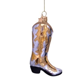 Vondels glazen kerstbal cowboy laars 11.5cm zilver, goud 