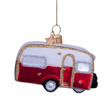 Vondels glazen kerstbal caravan 9cm rood 