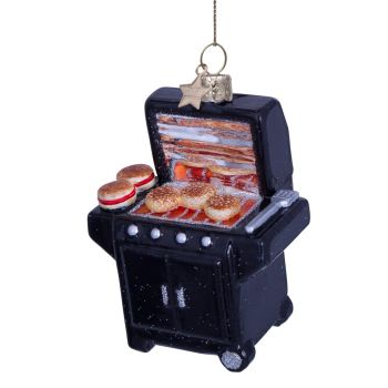 Vondels glazen kerstbal barbecue 9.5cm zwart 