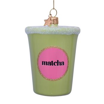 Vondels glazen kerstbal matcha latte thee 8cm groen 