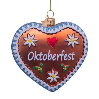 Vondels glazen kerstbal koekje hart 'oktoberfest' 8cm rood 