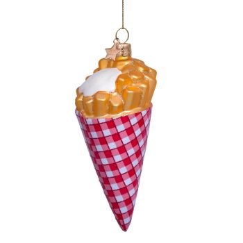 Vondels glazen kerstbal puntzak friet met mayonaise 11cm multi 