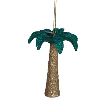 Vondels glazen kerstbal palmboom 9cm groen, bruin 