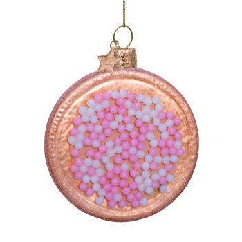 Vondels glazen kerstbal beschuit met muisjes 8.5cm roze, wit 