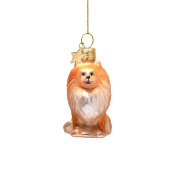 Vondels glazen kerstbal hond pomeriaan 6cm bruin 