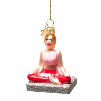 Vondels glazen kerstbal yoga sukhasana 8.5cm multi 