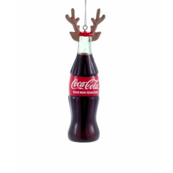 Kurt S. Adler kunststof kerstbal Coca-Cola fles met gewei 10cm bruin 