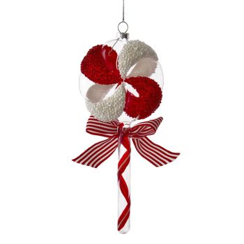 Kurt S. Adler glazen kerstbal lolly met strik 20cm rood, wit 