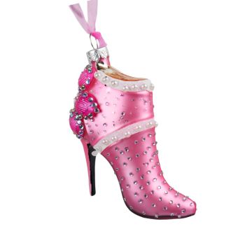 Kurt S. Adler glazen kerstbal hoge hak 10cm roze 