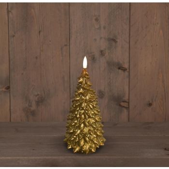 Anna's Collectie LED-kaars 3D-vlam kerstboom 9.5x20cm goud 1 stuk.