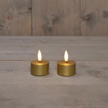 Anna's collectie LED theelicht 3D vlam 5cm goud 2 stuks