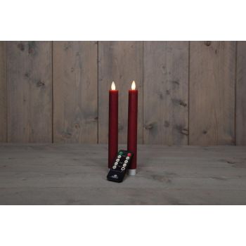 Anna's collectie LED-dinerkaars met vlam-effect, rustiek, 23 cm, bordeaux, 2 stuks.