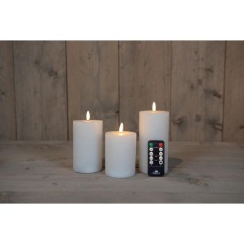 Anna's Collectie LED-kaars met 3D-vlammen, rustieke set van 7,5 cm, wit, 3 stuks