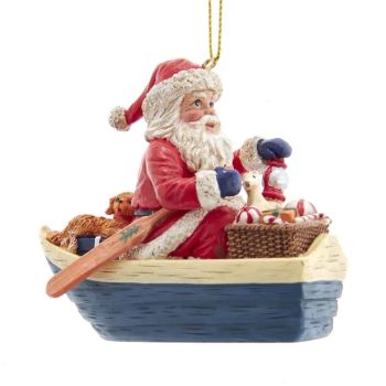 Kurt S. Adler kunststof kerstbal kerstman in roeiboot 7.5cm multi 