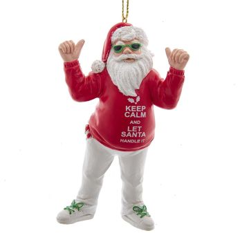 Kurt S. Adler kunststof kerstbal kerstman 'keep calm' 10cm rood, wit 