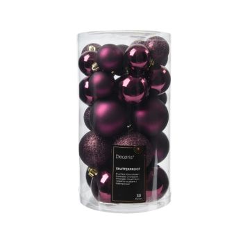 Decoris kunststof kerstballen mix paars 30 kerstballen stuks