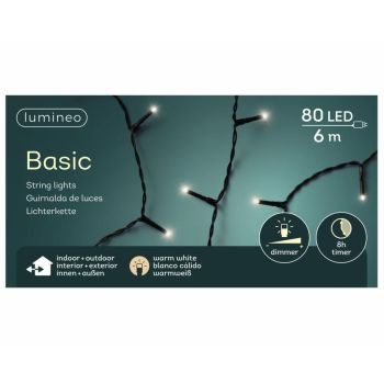 Lumineo basic string verlichting buiten 80LED 6m warm wit