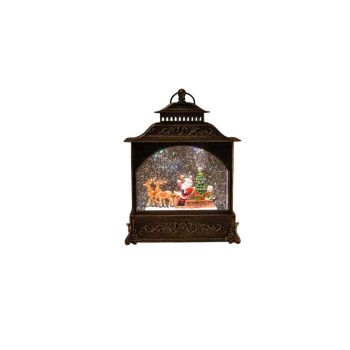 Batterij kerstverlichting lantaarn kerstman in glitterwater led warm wit 22x8x29 cm 3xaa